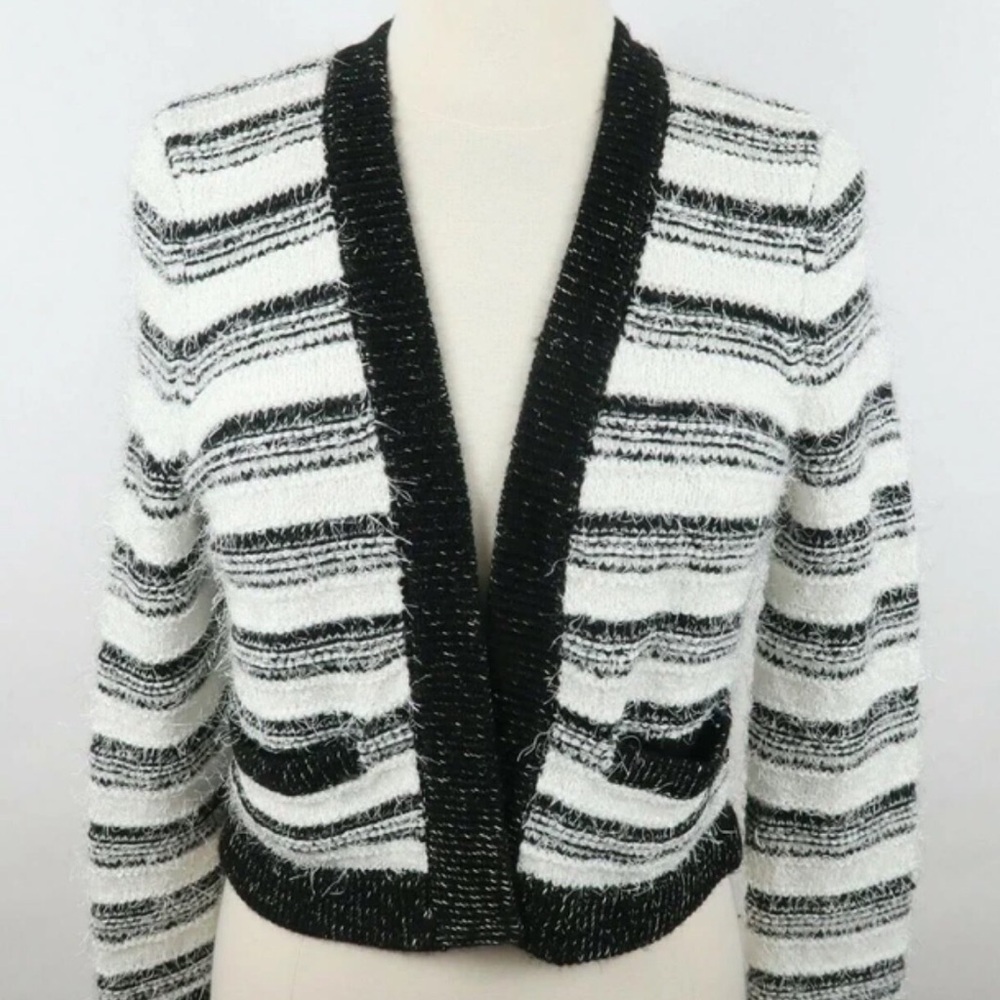 Calvin Klein Black and White Striped Cardigan